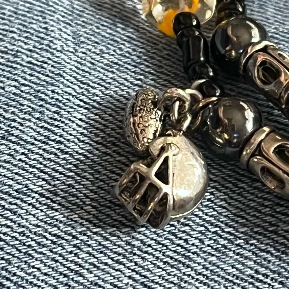 Sports fan black and yellow beaded wrap charm bracelet